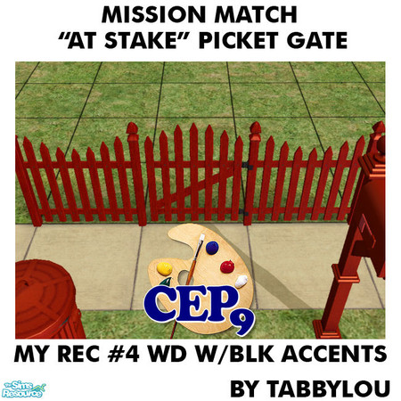 Sims 2 — TL - MM AtStakePicketGate Recolor04BlkWd by TabbyLou — My Recolor #4 Wood with Black Accents Recolor of Base