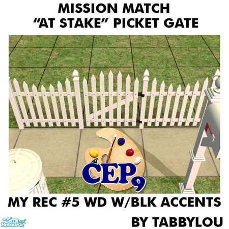 Sims 2 — TL - MM AtStakePicketGate Recolor05BlkWd by TabbyLou — My Recolor #5 Wood with Black Accents Recolor of Base
