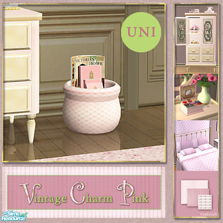 Sims 2 — Vintage Charm Pink - Bookcase Uni Pink Recol by Cashcraft — Vintage Charm Pink is a collection of recolors for