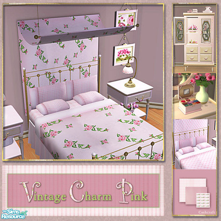 Sims 2 — Vintage Charm Pink - Bedding Pink Recol by Cashcraft — Vintage Charm Pink is a collection of recolors for the