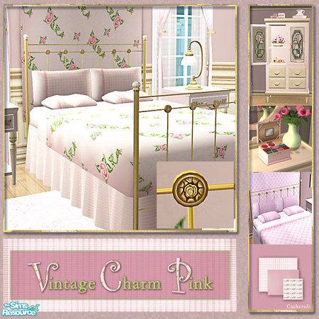 Sims 2 — Vintage Charm Pink - Bedframe Gold Recol by Cashcraft — Vintage Charm Pink is a collection of recolors for the
