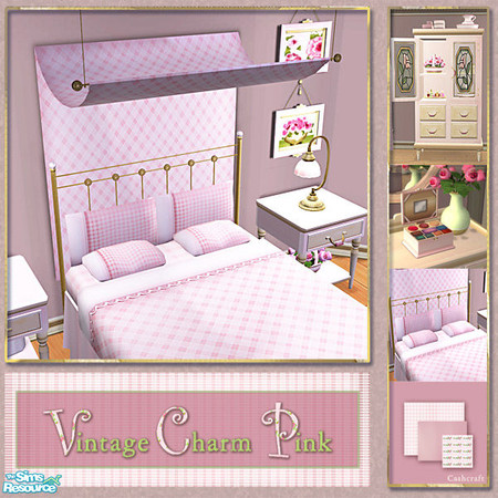 Sims 2 — Vintage Charm Pink - Bedding Checked Recol by Cashcraft — Vintage Charm Pink is a collection of recolors for the