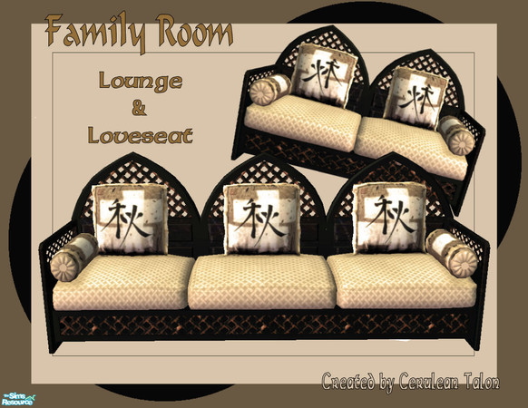 Sims 2 — Family Room - Love Seat and Sofa by Cerulean Talon — Elegance and comfort can be found in this Asian inspired