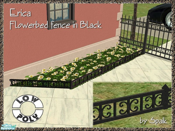 Sims 2 — Erica - Flowerbed Fence - Black by Spaik — Flowerbed fence in wrought iron, with curvy details. Can be walked