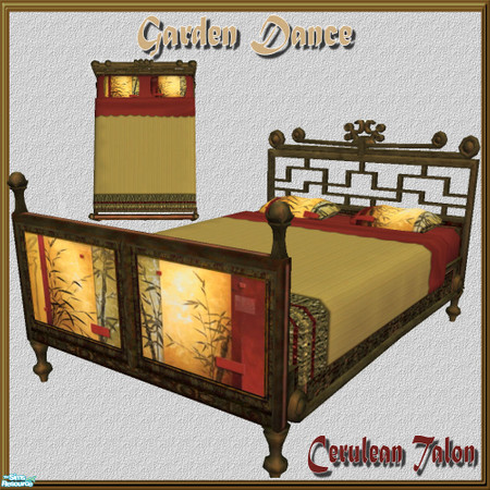 Sims 2 — Garden Dance - Bed and Bedding by Cerulean Talon — Fung Shui, elegance and comfort combine to make this bed an