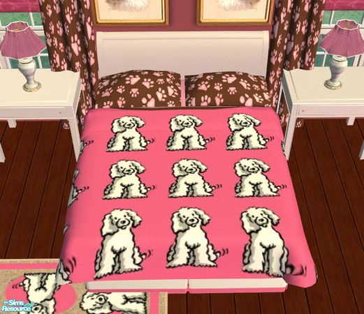 Sims 2 — Sarah\'s Poodle Bedroom Comforter by lisa9999 — A pink with poodles comforter.