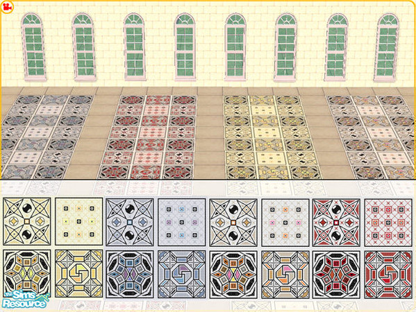 Sims 2 —  by Efui — A geometric mosaic floor. The set contains a 4-tile Mensura floor and each of the tiles as