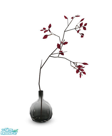 Sims 2 — Olivier - Vase by Murano — Black glass vase with twig with ruby-coloured leaves.