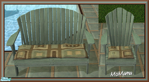 Sims 2 — NK Green Outdoor Set - Loveseat by MoMama — A loveseat and chair combination of pale green wood and a