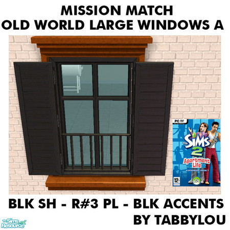 Sims 2 — TL - MM OldWorldLargeWindow OrigBlackR03BlkWd by TabbyLou — Maxis Original Black Wood Shutters with Recolor #3