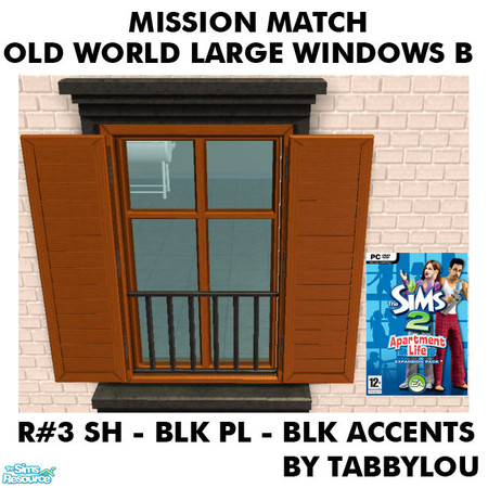 Sims 2 — TL - MM OldWorldLargeWindows Recolor03BlkBlkWd by TabbyLou — My Recolor #3 Wood Shutters with Black Plaster