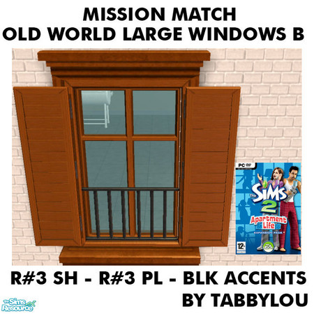 Sims 2 — TL - MM OldWorldLargeWindows Recolor03R03BlkWd by TabbyLou — My Recolor #3 Wood Shutters with Recolor #3 Plaster