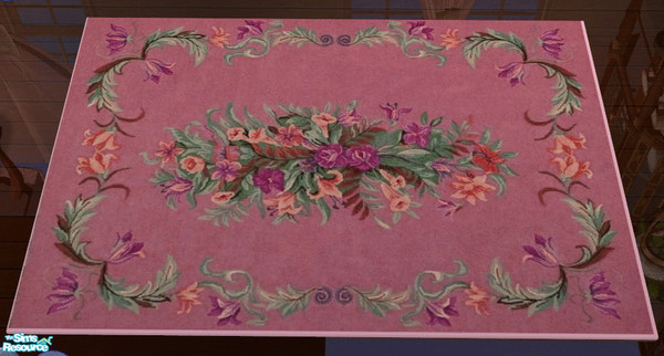 Sims 2 — Pink Dining Rug by lisa9999 — A large pink floral throw rug.