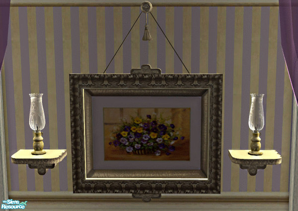 Sims 2 — Violet Dining Painting 2 by lisa9999 — A floral painting with a violet mat and light gold frame.
