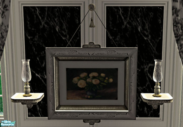 Sims 2 — Black and White Dining Painting 2 by lisa9999 — A floral painting in a light gold frame.