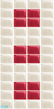 Sims 2 — NK Small Glass Wall Tiles PI - Red and Eggshell by MoMama — Small Glass Tiles in PI Red and Eggshell in a