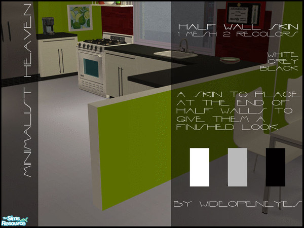 Sims 2 — Minimalist Heaven - Half Wall Skin by wideopeneyes — This skin is designed to go on the end of half walls to