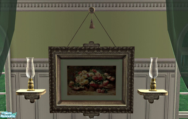 Sims 2 — Huntergreen Dining Painting 2 by lisa9999 — A floral painting with a green mat and light gold frame.