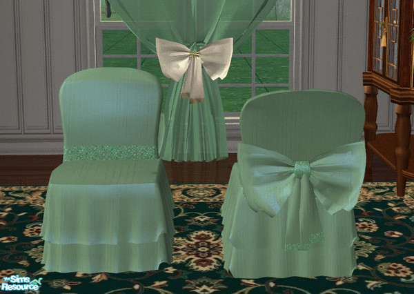 Sims 2 — Huntergreen Dining Chair by lisa9999 — A sheer green covered chair with a satin sash and ribbon.