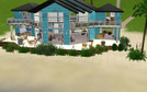 Sims 3 — The Niantic by katbooth — 2 story beach house. . Living room with fireplace. 2 story sunroom, kitchen, dining