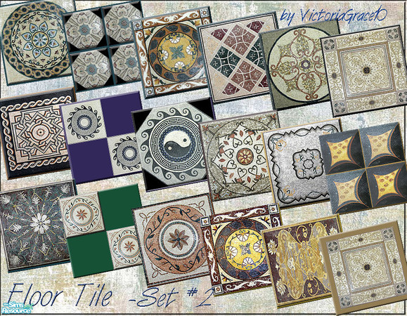 Sims 2 — Floor Tile Set #2 by VictoriaGrace — Various floor tiles in a variety of styles and colors.