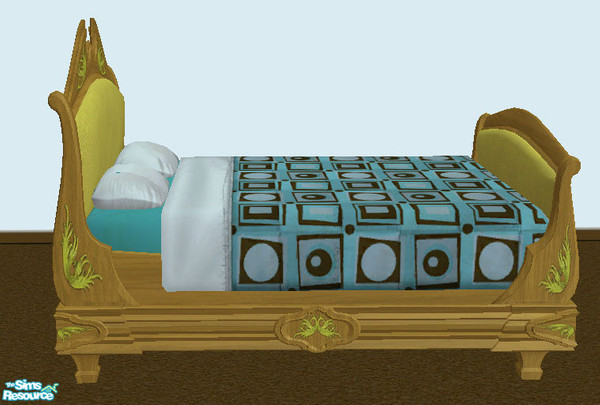 Sims 2 — Laura Simly Retro Bedroom - Aqua & Chocolate Bed by debs913 — Comfy queen sized bed with blond wood and aqua