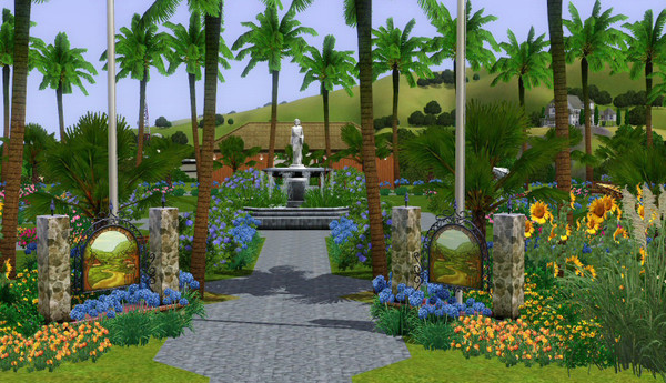 Sims 3 — Plumbob Park by Jron — Known for its statuary symbolizing the Four Aspects of the Plumbob, Plumbob Park is also