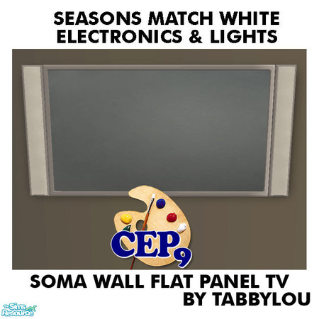 Sims 2 — TL - SM White Electronics+Lights SomaWallTV by TabbyLou — Soma \'Wall-Eye\' Large Screen Flat-Panel Television