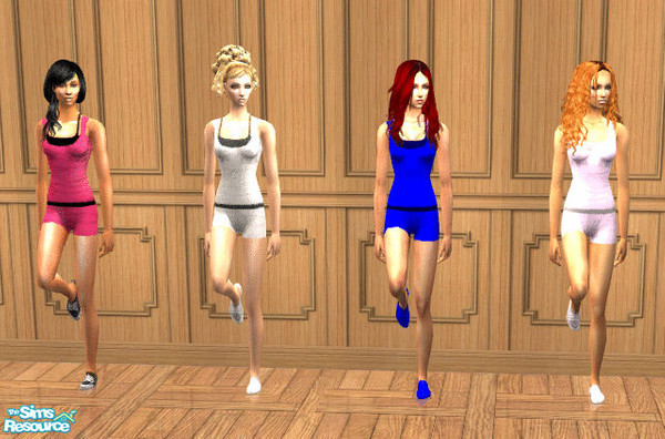 Sims 2 — Workout Wear by PeachKrysie — Set of four workout clothes for your adult females. Comes in red,blue,pink and