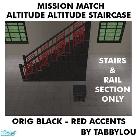 Sims 2 — TL - MM AltitudeAttitudeStaircaseStairs OrigBlackRedWd by TabbyLou — Maxis Original Black wood with Red Accents
