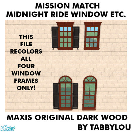 Sims 2 — TL - MM MidnightRideWindowEtcFrame OrigDarkWd by TabbyLou — Maxis Original Dark Wood Recolor of the FRAMES ONLY