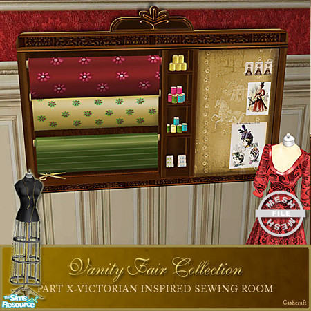 Sims 2 — Vanity Fair Sewing Room - Sewing Shelf Mesh by Cashcraft — A favorite pastime for Victorian Ladies--sewing! Part