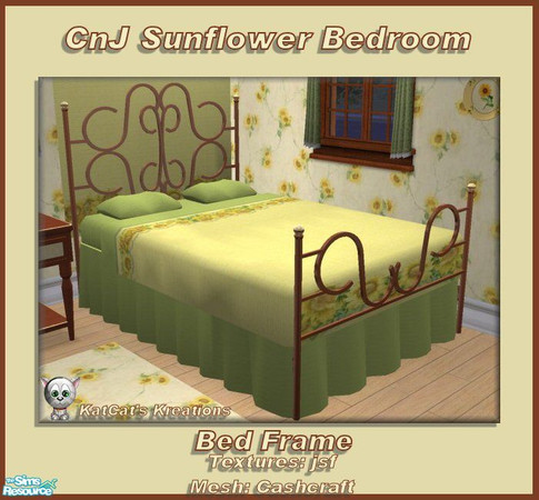 Sims 2 — CnJ Sunflower Bedroom - Bed Frame by KatCat — Recolor of Cashcraft\'s \"Vintage Charm Bedroom - Bed002