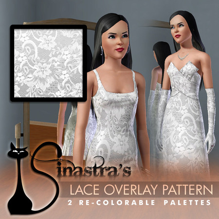 Sims 3 — Lace Overlay by Sinastra — This pattern features a lace overlay design. It has 2 Recolorable palettes. (Pattern