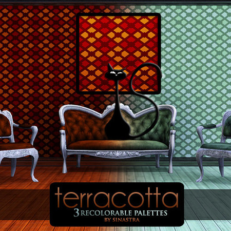 Sims 3 — Terracotta [Pattern] by Sinastra — This pattern has 3 recolorable palettes. It features a tiling diamond design.