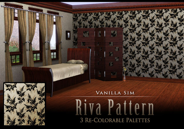 Sims 3 — Riva by Vanilla Sim — Pretty grass and leaf motif with contrasting shadow. 3 recolorable pallettes