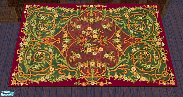 Sims 2 — Burgundy Dining Room Rug by lisa9999 — A vibrant burgundy print area rug.