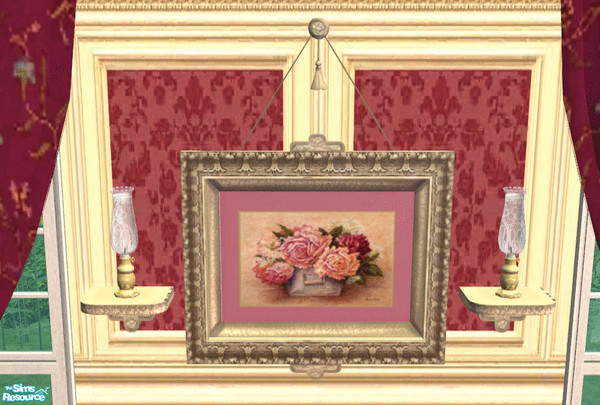 Sims 2 — Burgundy Dining Room Small Painting by lisa9999 — A burgundy floral painting in a light gold frame and side