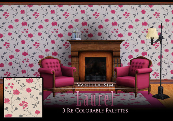 Sims 3 — Laurel by Vanilla Sim — A deep Pink floral pattern.