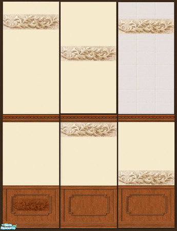 Sims 2 — Cascading Leaves Wall Set by ninalay — two paints, two wallpapers and one tile with the same border