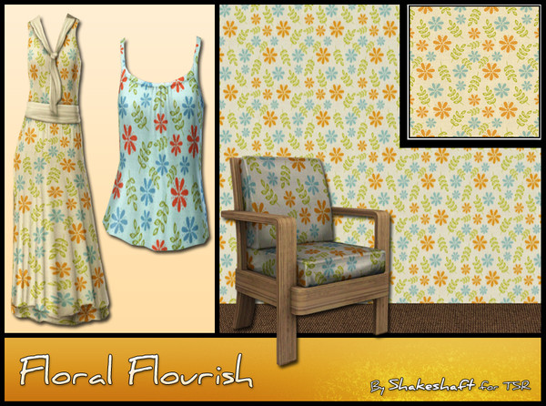 Sims 3 — ASC_Floral_Flourish by Shakeshaft — Floral pattern great for furnishings,bedding and clothing.