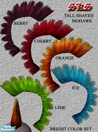 Sims 2 — SKS_Tall_Shaved_Hawk-Bright-set by 71robert13 — This set of extra tall mohawks has 5 brilliant colors. Cataloged