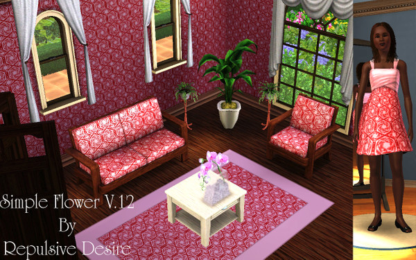 Sims 3 — Simple Flower v.12 by RepulsiveDesire — A flower pattern that resembles roses, good for clothes or objects.