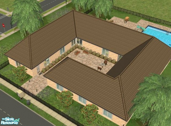 Sims 2 — Atrium Apartments by susilein — A simple two unit apartment with an atrium. Community area with pool and