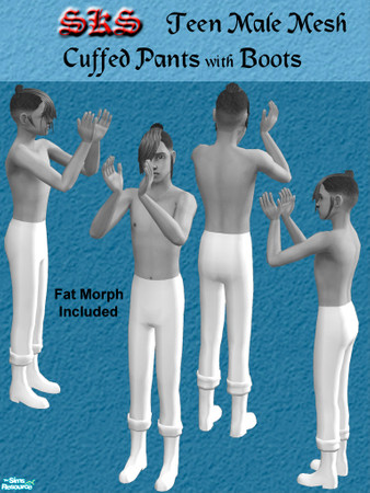 Sims 2 — Mesh_TMB Cuffed Pants and Boots by 71robert13 — Teen Male Slim-fit pants cuffed up to boot line. Wonderfully