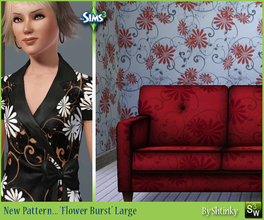 Sims 3 — Flower Burst, Tiled - Larger Print by shtinky — A light grunge daisy floral with swirls and paint splatters, in