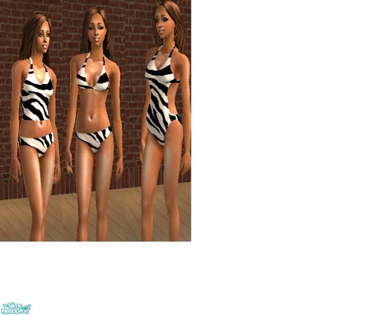 Sims 2 — Zebra Swimsuit Set by amk222228 — 3 different styles of swimsuits all with a zebra pattern. There is a bikini,