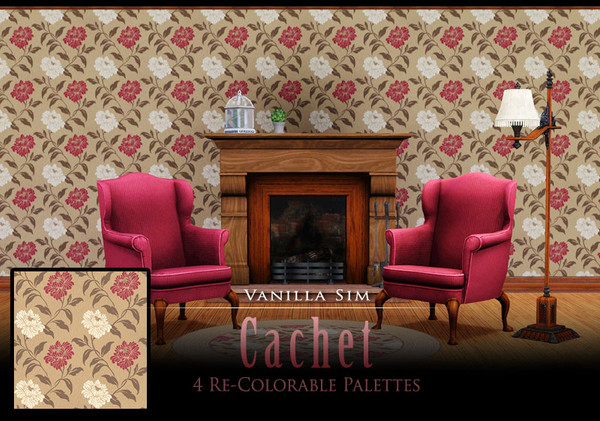 Sims 3 — Cachet by Vanilla Sim — Floral design with a leaf trail in a trellis effect.