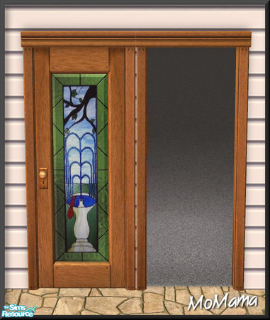 Sims 2 — NK Natural Walnut Build Set - Chic Beveled Glass Door by MoMama — A fountain against a blue sky surrounded by a