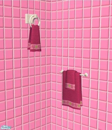 Sims 2 — Hannah\'s Towels by ImmeK — A set of wonderfully soft, dark pink towels with a decorative fish border. Works on